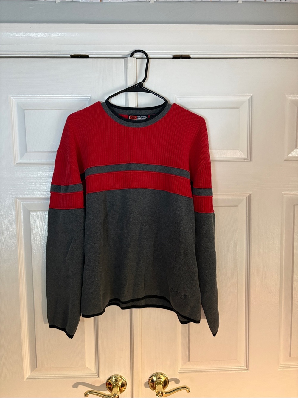 Structure Sport Red and Gray Colorblock Crewneck Sweater